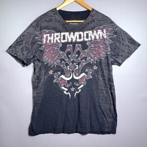Throwdown T-shirt Mens Size XXL Lyoto Machida MMA Graphic Black Y2K Skull Grunge